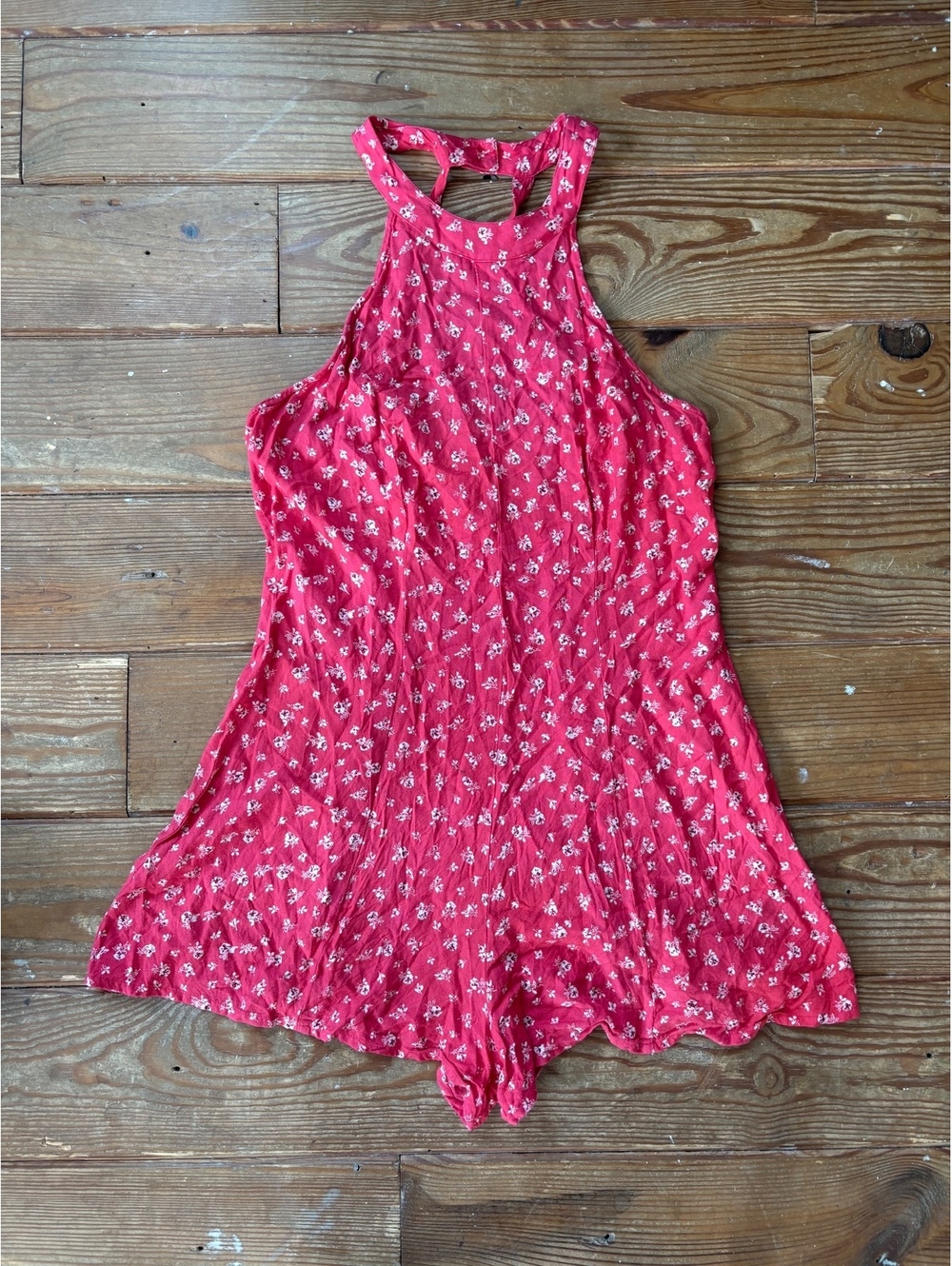 Kimchi Blue Urban Outfitters Floral Romper M Red Rayon Strappy Racerback Boho